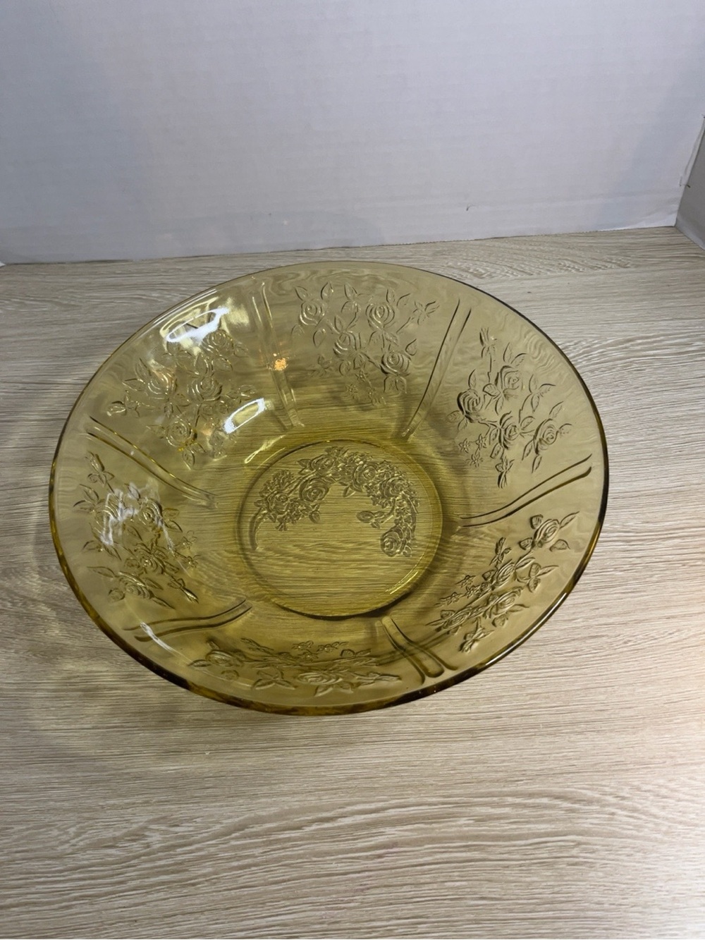 Amber Glass Floral Serving Bowl - Home Dining